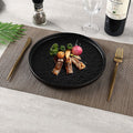 Japanese-style premium black and white ceramic dinnerware - high-end rock texture dinner plates for home use - round steak and chop dishes for restaurants