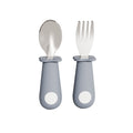 Newborn baby silicone handle spoon & 316 stainless steel short handle fork set - baby feeding utensil set