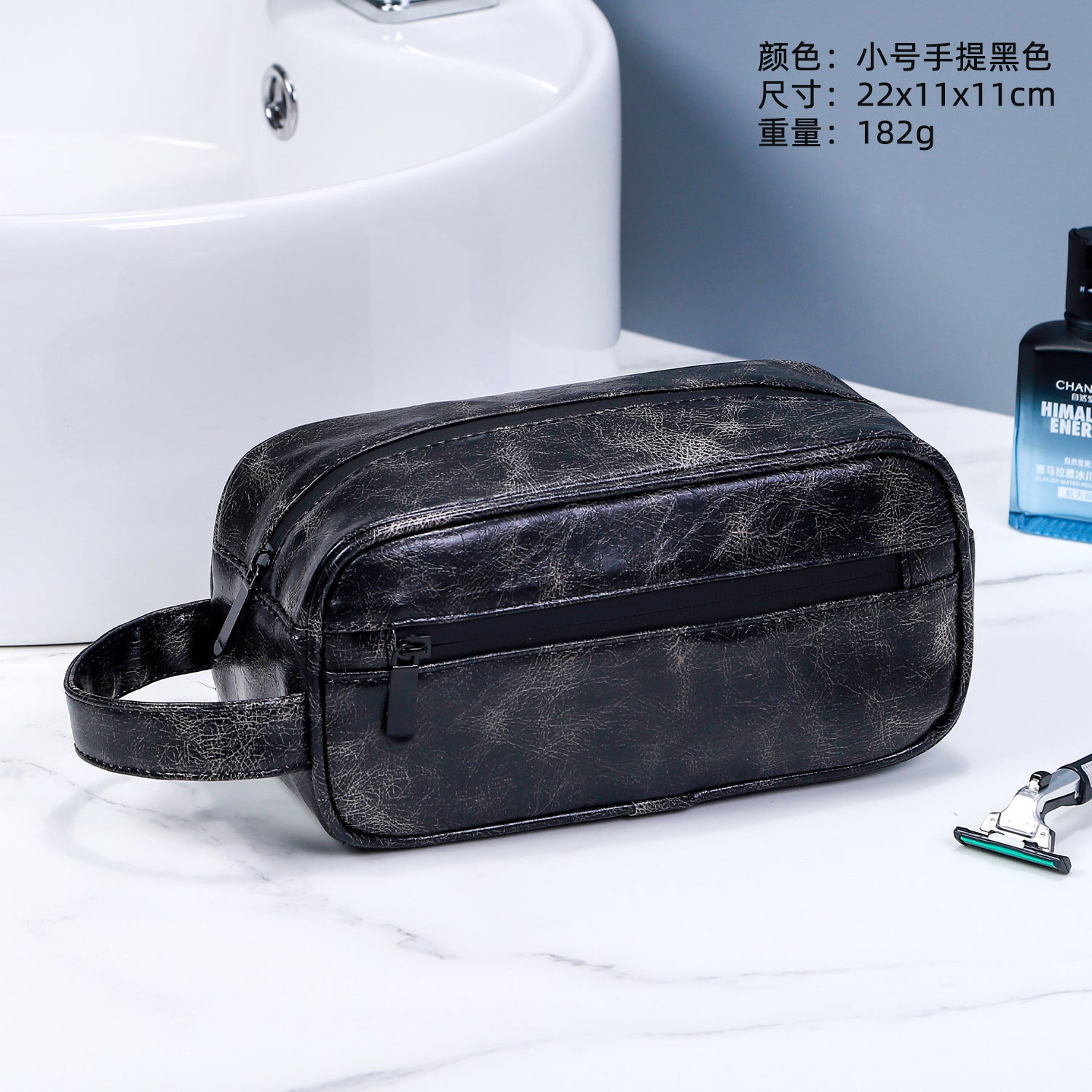 Yinke Light Luxury Portable Wash Bag Oil Wax PU Leather Business Travel Bag Men's toiletries Skin care product storage bag