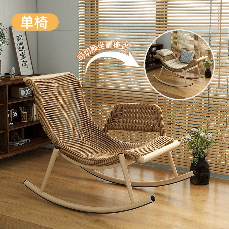 Rocking chair recliner lazy sofa adult sleeping casual balcony rattan sofa chair popular outdoor rocking chair