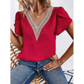 european and american cross-border e-commerce: new summer v-neck petal sleeve short-sleeve solid color top for women