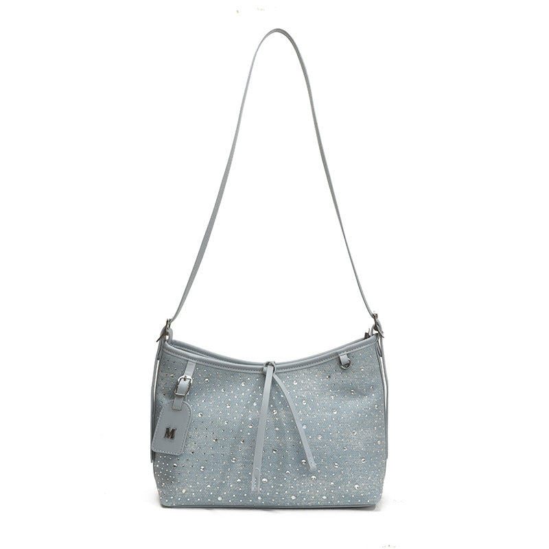 Cross-border explosion 2025 denim hot diamond simple and fashionable high-end texture foreign gas tote bag large-capacity student backpack