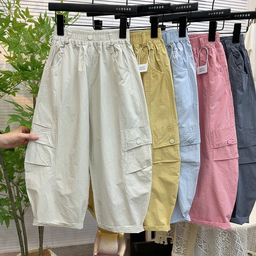 [washable 100% cotton] spring and summer new thin pure cotton candy color workwear scimitar casual pants 2617