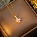 Tz-8200-necklace (gold powder necklace) [titanium steel chain, copper inlaid zirconium pendant]
