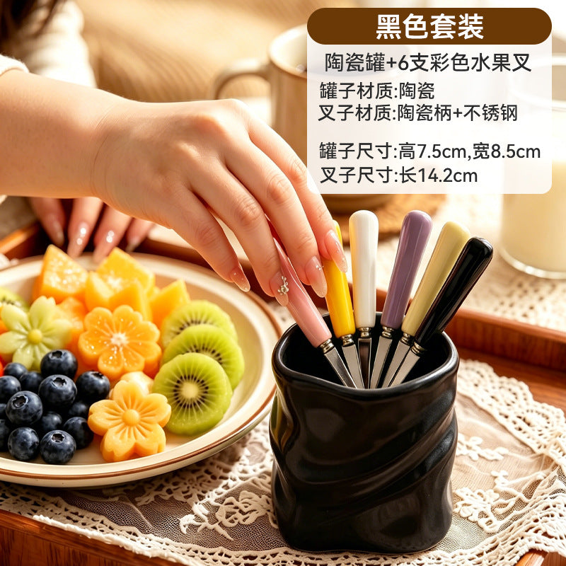 Premium 304 stainless steel portable fruit fork storage cup - creative, colorful, and wholesale ceramic cup holder