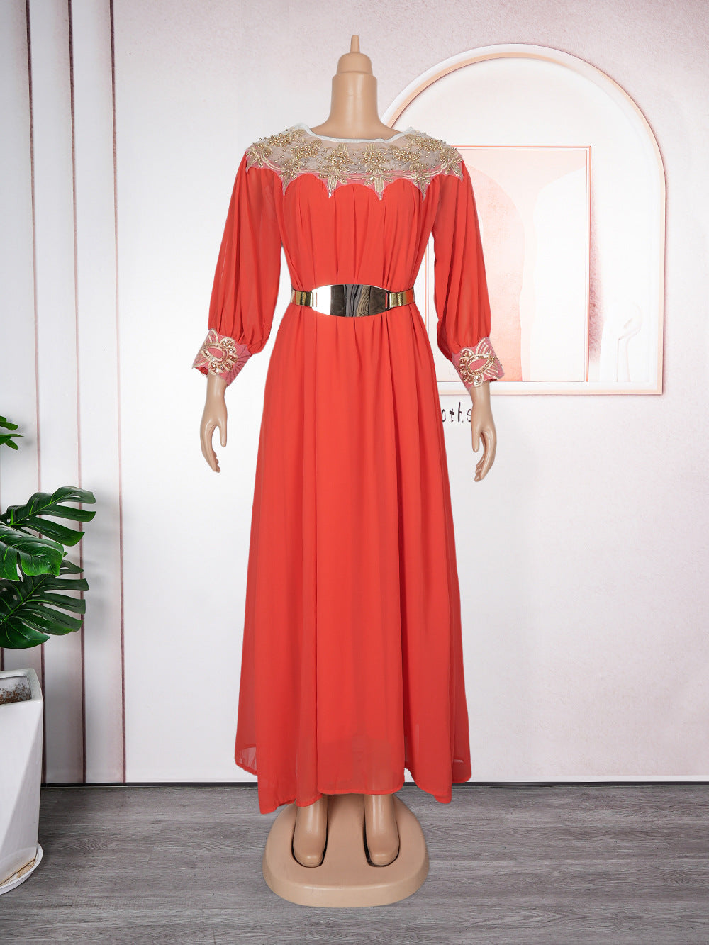 European and american cross-border   plus size women's clothing african solid color maxi dress new style dress with belt