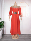 European and american cross-border   plus size women's clothing african solid color maxi dress new style dress with belt
