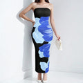 cross-border european and american women's clothing: new women's summer slim-fit elegant fashion floral bandeau print dress