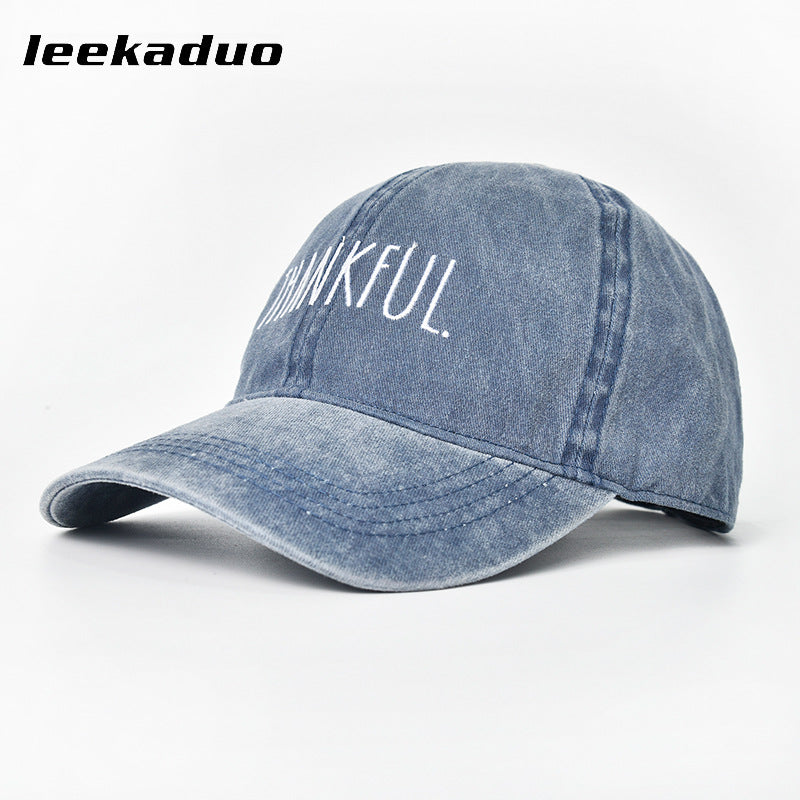 Retro old couple baseball cap stone ground washed letter cap men's wide brim big head circumference sports sunscreen cap