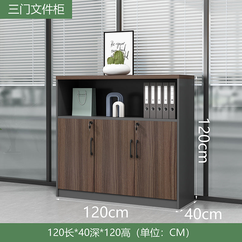 Office wooden filing cabinet - low profile, lockable, partitioned, document storage, open storage