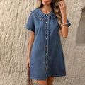 Fashion cross-border export  new arrival single-breasted tie back waist washed casualslimming look denim dress for women