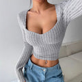 Independent station cross-border european and american clothing pit strip brushed t-shirt  spring and summer new arrivalshortcrop topsense of designtops
