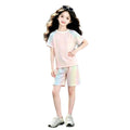 Kids'  summer new ice silk set - girls' cute student style, casual colorful gradient two-piece outfit for mid-to-large children