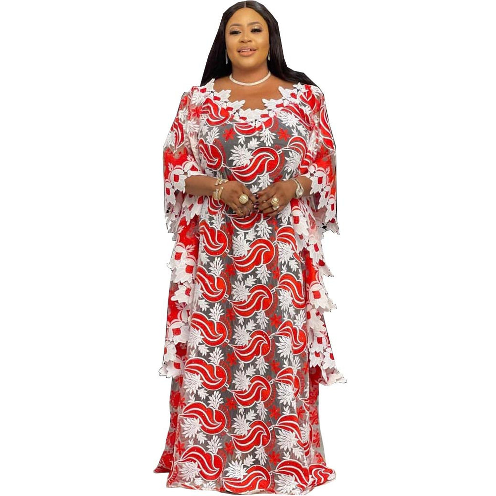 supply african plus sizeloose bat shirt women's colorful water-soluble lacev neck blouse robe dress