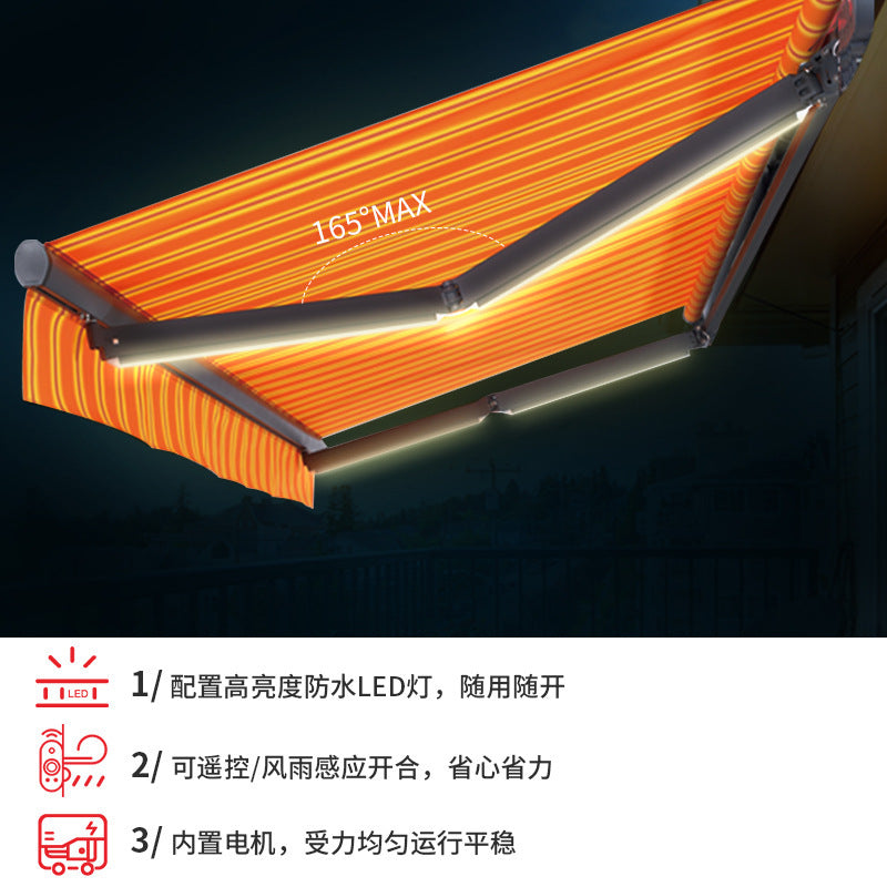 Double-sided electric retractable awning canopy - large area outdoor commercial tent for attractions - portable sun shelter
