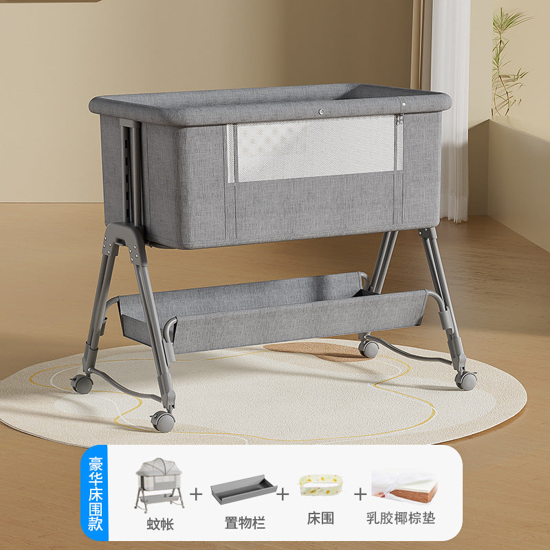 Baby crib: portable, foldable, multi-functional, adjustable height, seamless splicing, newborn-sized bassinet