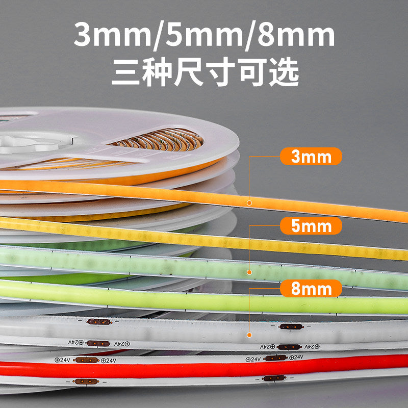 Cob led strip light, ultra-narrow 3mm, extra-thin 5mm, 12v high-brightness, 24v linear lighting, display cabinet aluminum channel, cabinet light strip