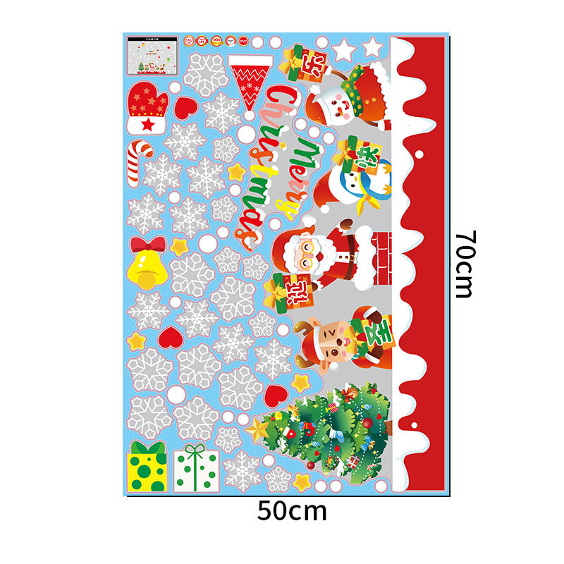 Cheerful Christmas decoration glass door sticker shop window scene arrangement Santa snowman no glue static sticker