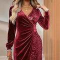 european and american cross-border  independent station new sexy fashion v-neck sequin velvet bodycon dress