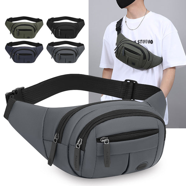 Men's fanny pack large-capacity leather film texture business cashier bag multi-compartment storage shoulder messenger bag fashion breast bag