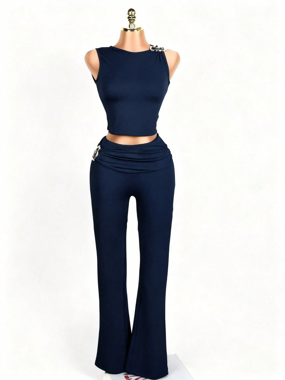 new women's two-piece set: european and american style cropped sleeveless top and bodycon high-waisted pants set