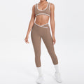 New arrival cross-border brushed contrast color tight breathable cross wide-leg yoga suit sports running fitness two-piece set