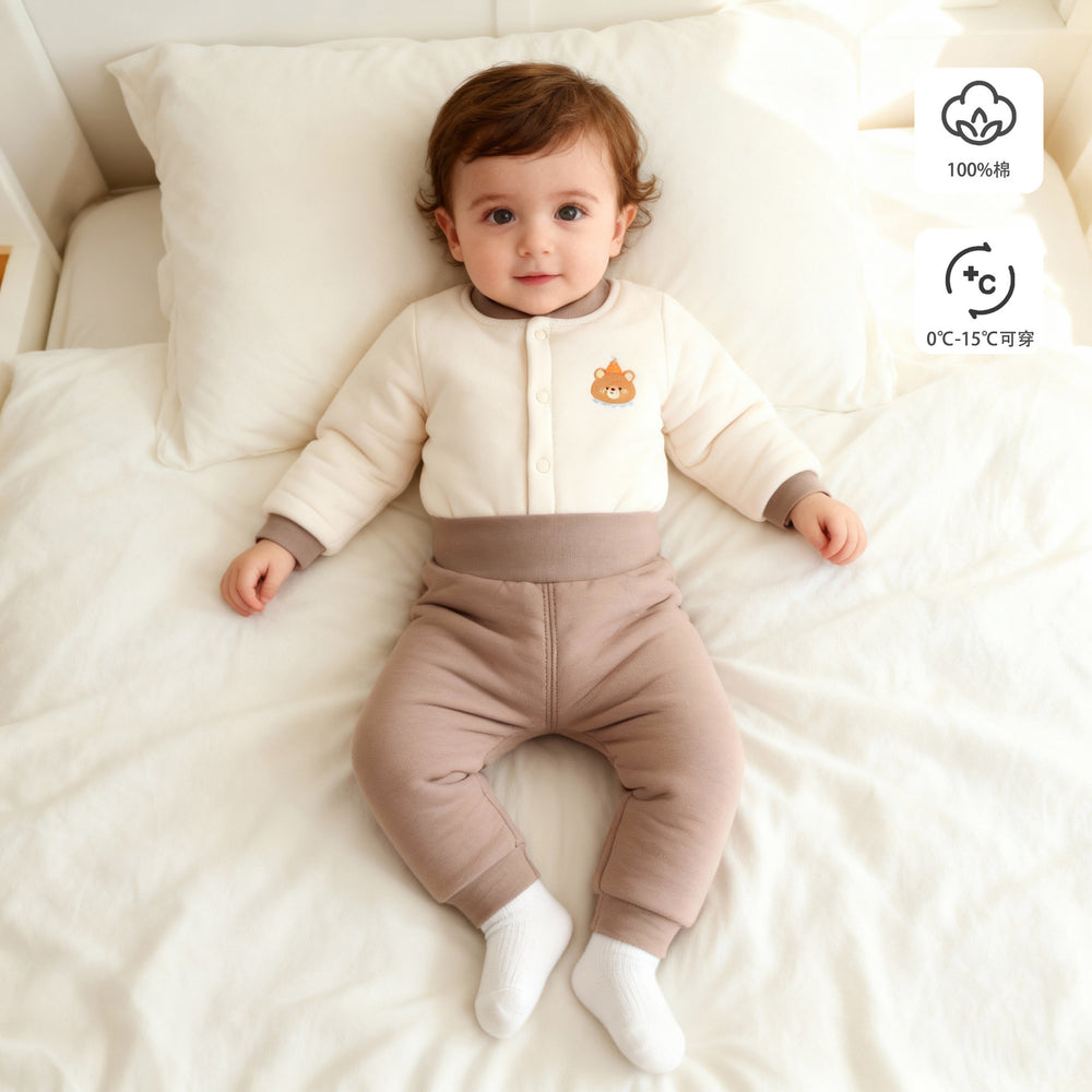 200g fall/winter new arrival: handmade cotton baby outfit - high-waisted two-piece set for boys and girls, perfect for outdoor wear
