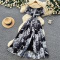 Pure desire style one shoulder ruffles floral dress women's summer sleeveless waist slimming lookelegant vacation style long dress