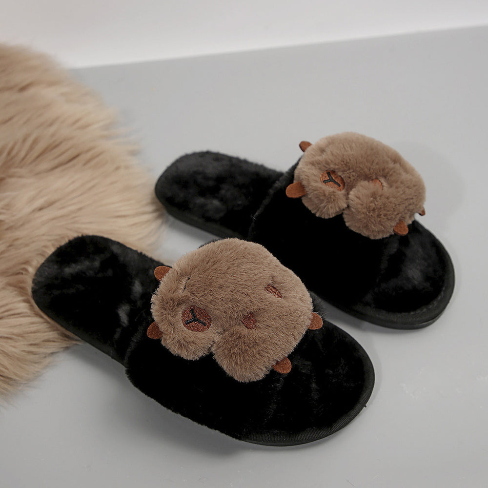 Capybara plus size slippers - new autumn/winter 2025 collection - women's cute cartoon indoor/outdoor one-strap cotton slippers