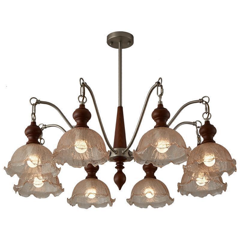 Walnut bedroom dining room light medieval living room Nanyang style French retro ice cracked glass multi-head chandelier