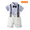 Boys' summer outfit: new striped short-sleeve shirt and suspender set with bow tie - gentleman style