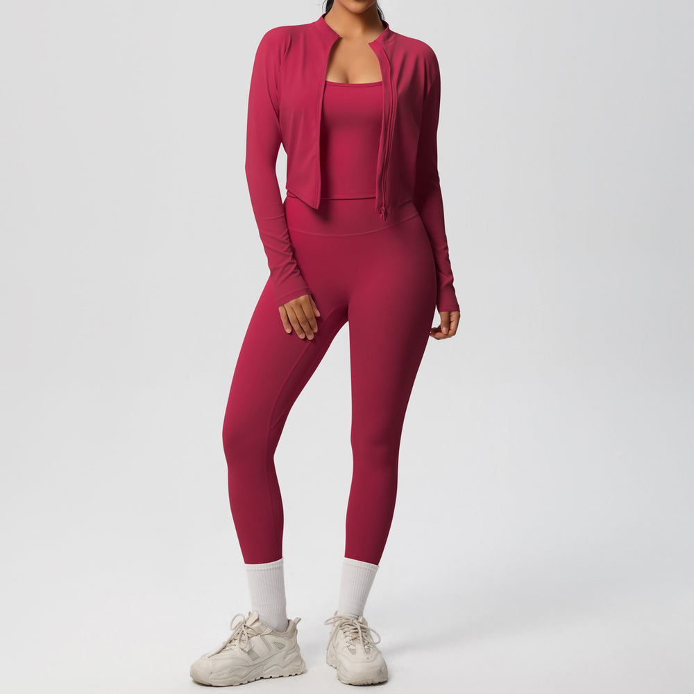 fashionpure color brushed nude breathable sling yoga suit running fitness sportswear three-piece set for women