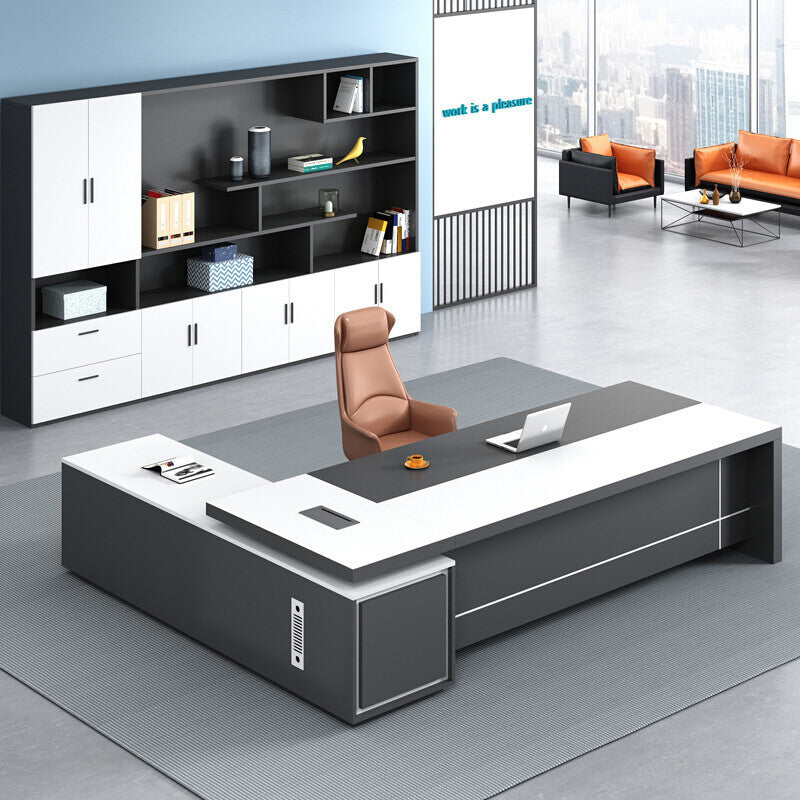 Saint li white executive desk and chair set - manager/ceo desk - minimalist modern office furniture - executive office desk