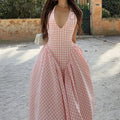 cross-border e-commerce european and american women's clothing: new summer collection - elegant halter v-neck, waist-cinching french dress