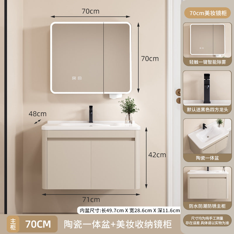 Space aluminum bathroom cabinet arc intelligent storage bathroom mirror cabinet toilet sink ceramic integrated basin wash basin