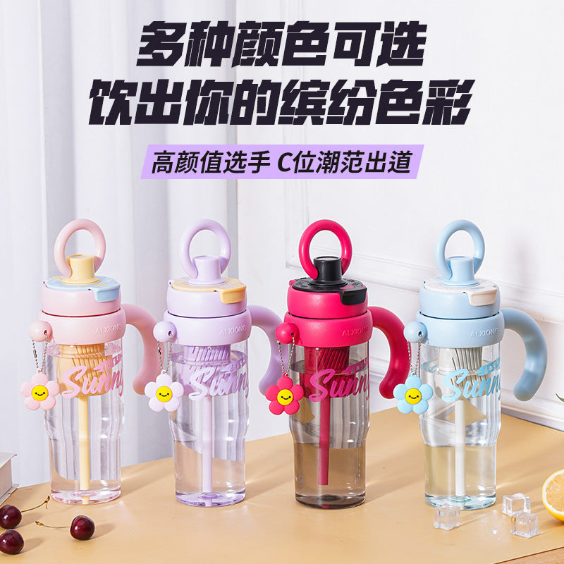 New arrival high-looking ice cup with lifting ring, large capacity double drink plastic water cup with handle and tea drain, tea straw cup
