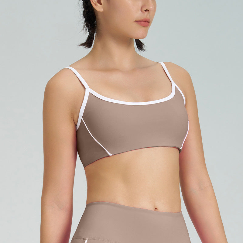 High-waisted, figure-hugging, color-blocked, cross-border camisole, shockproof, push-up, high-waisted, butt-lifting running and fitness shorts yoga set for women