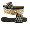 2025 summer new rhinestone flat sandals women's outdoor square toe open toe flip-flops plus size casual slippers wholesale