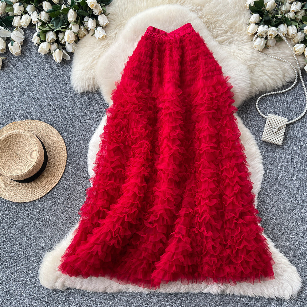 K-style high waist a-line sweet skirt women's multi-layer cake skirt slimming look tutu skirt work clothingsweet mid-length skirt