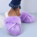 Fall and winter fur slippers for women, home bao tou slippers with bows, long hair bao tou slippers, indoor wooden floor heattech confinement cotton slippers