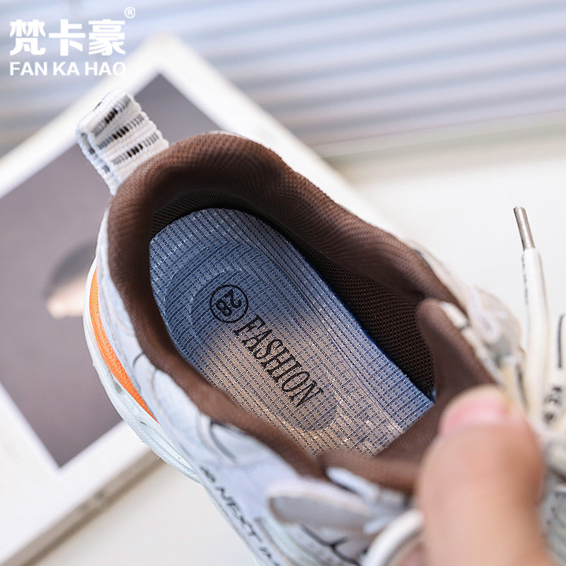 Vancahao girls' lightweight fashion sneakers,  spring/autumn new korean style kids' trendy running shoes, chunky sneakers