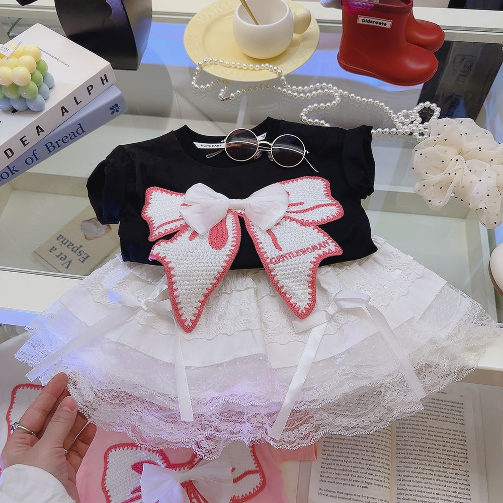 Kids' 100% cotton short-sleeve t-shirt, girls' top, baby girl bowknot outfit, class a clothing, big & tall girls' korean style