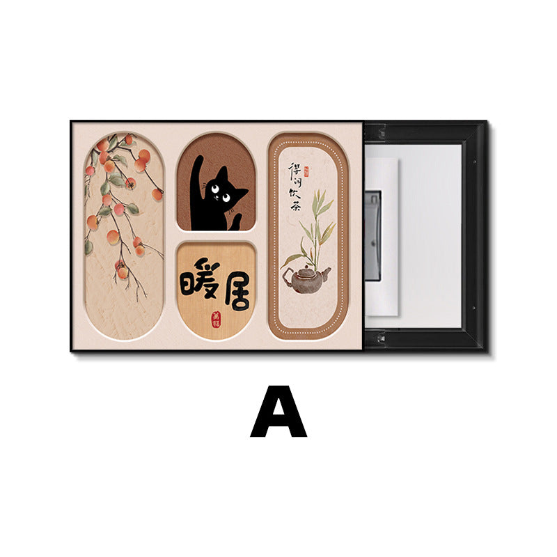 Medieval style, peace and joy, persimmon meter box decorative painting, no punching, distribution box push-pull cover ugly, electric switch box hanging painting