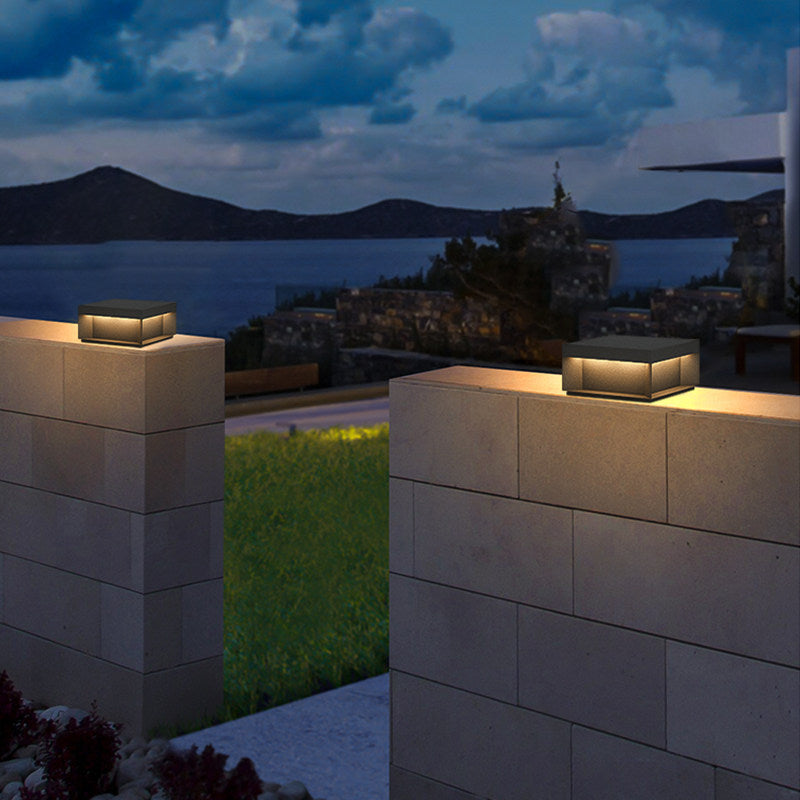 Outdoor solar fence post lights - modern minimalist waterproof lighting for home, villa, and gate pillars