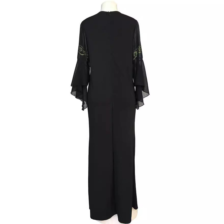 high-end large-area butterfly hot diamond silm fishtail long skirt matching chiffon lotus leaf mid-sleeve long skirt special price clearance