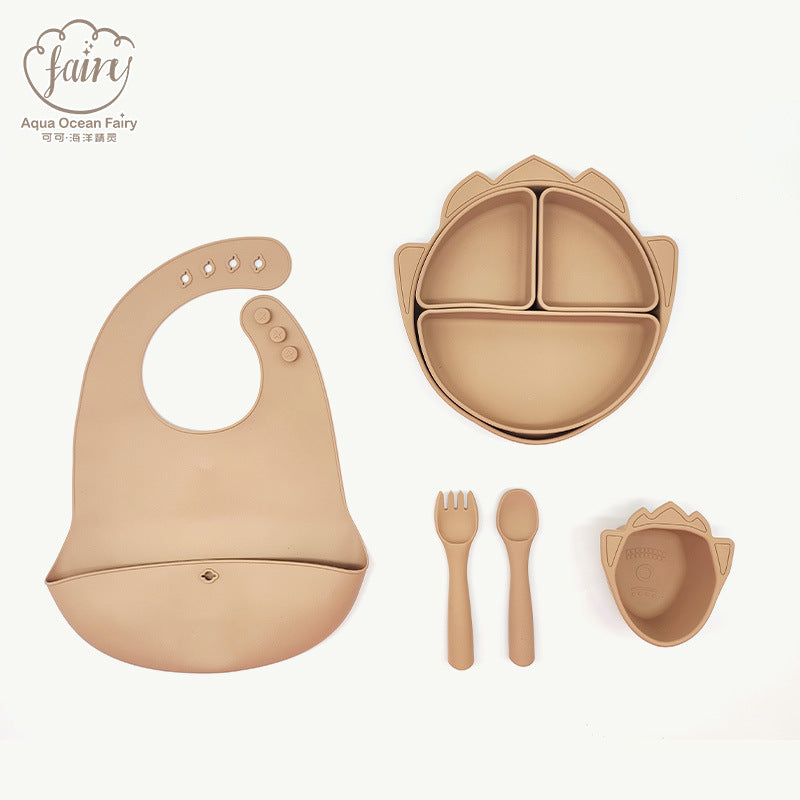 Cross-border silicone tableware set Rocket pattern Fun shape Grid plate Eating training Supplementary food Baby tableware