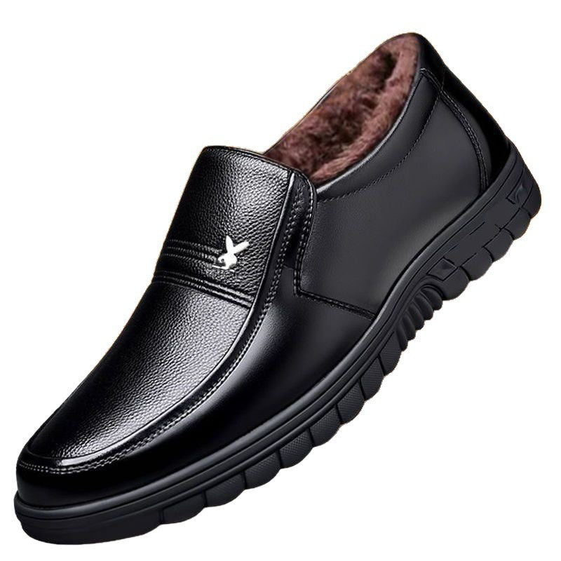 2025 winter men's black leather casual shoes - versatile soft-soled, soft-faced cotton-padded shoes for men - durable and stain-resistant for middle-aged men