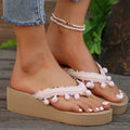 plus size beach slippers women's summer outwearthick sole high heel sandals women's tassel wedge bohemia flip-flops