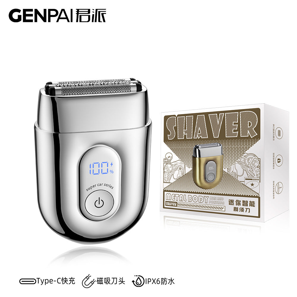 Mini alloy electric shaver - digital display, reciprocating, magnetic three-blade head, washable, car-mountable, portable razor - cross-border e-commerce