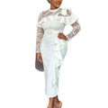 Fashionelegancelacepatchworkdress high waistslimming lookrufflesilm hip skirt lacedresses